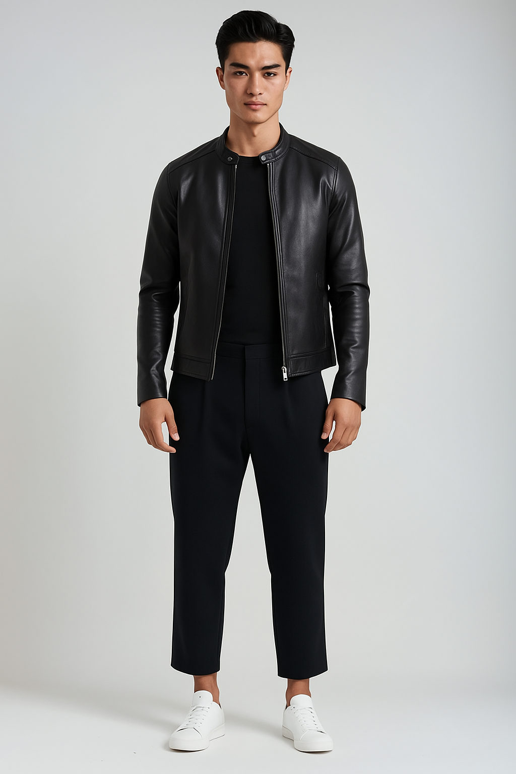 Nivora™ | Veste en Cuir à Col Montant