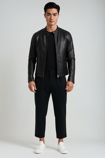 Nivora™ | Veste en Cuir à Col Montant